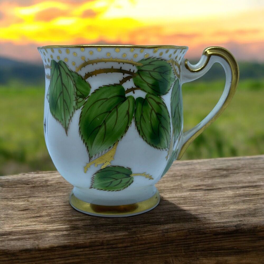 Vintage Royal Standard Bone China Tea Cup Green Leaves Gold Trim Handpainted